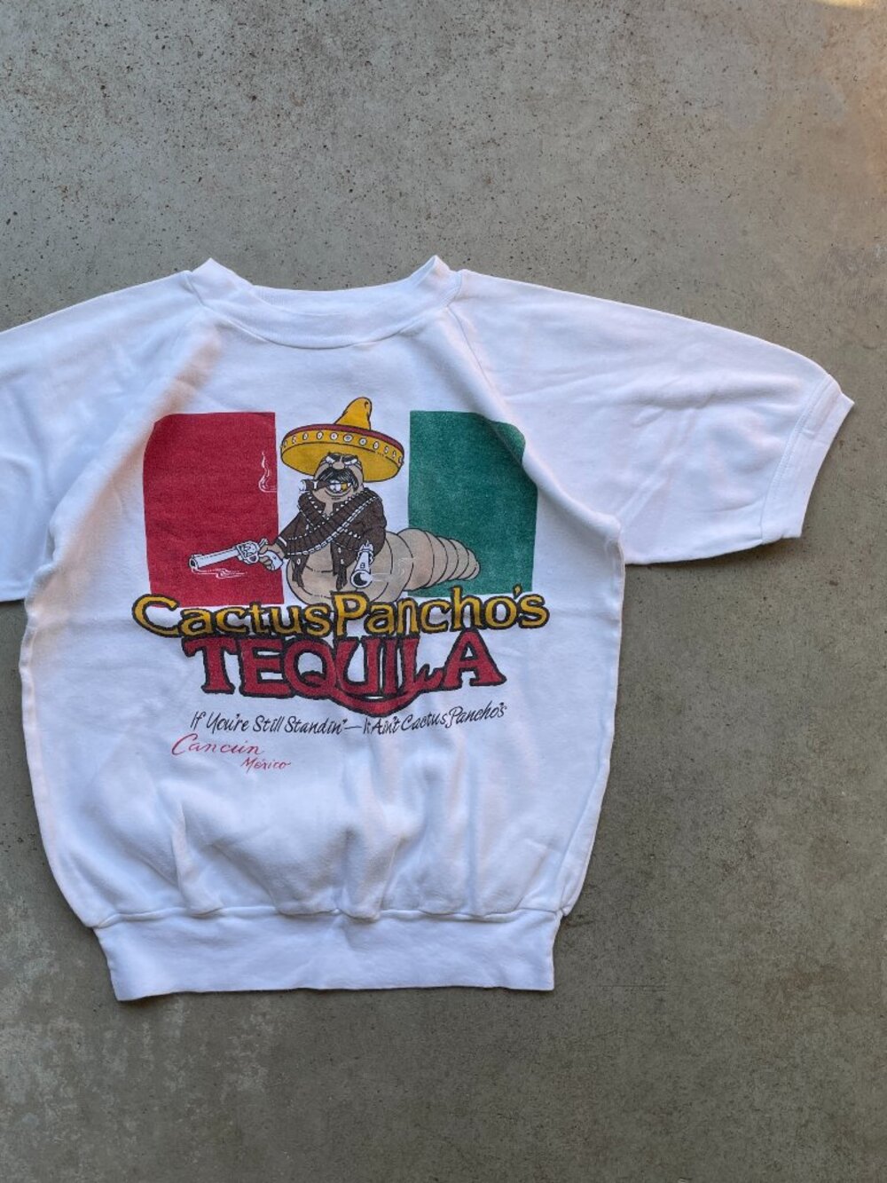 Vintage Cactus Panchos Tequila Sweatshirt Short Sleeve Men's Small White